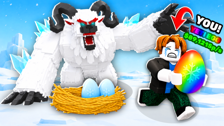 Official Steal An Egg art with a yeti guarding a snowy nest